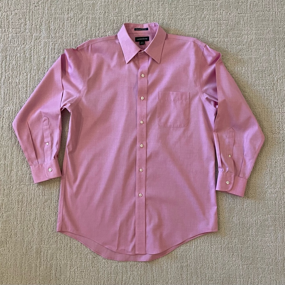 Lands End Men’s Pinpoint Oxford Button Down Shirt In Pink.  Size 15 1/2 - 32.
